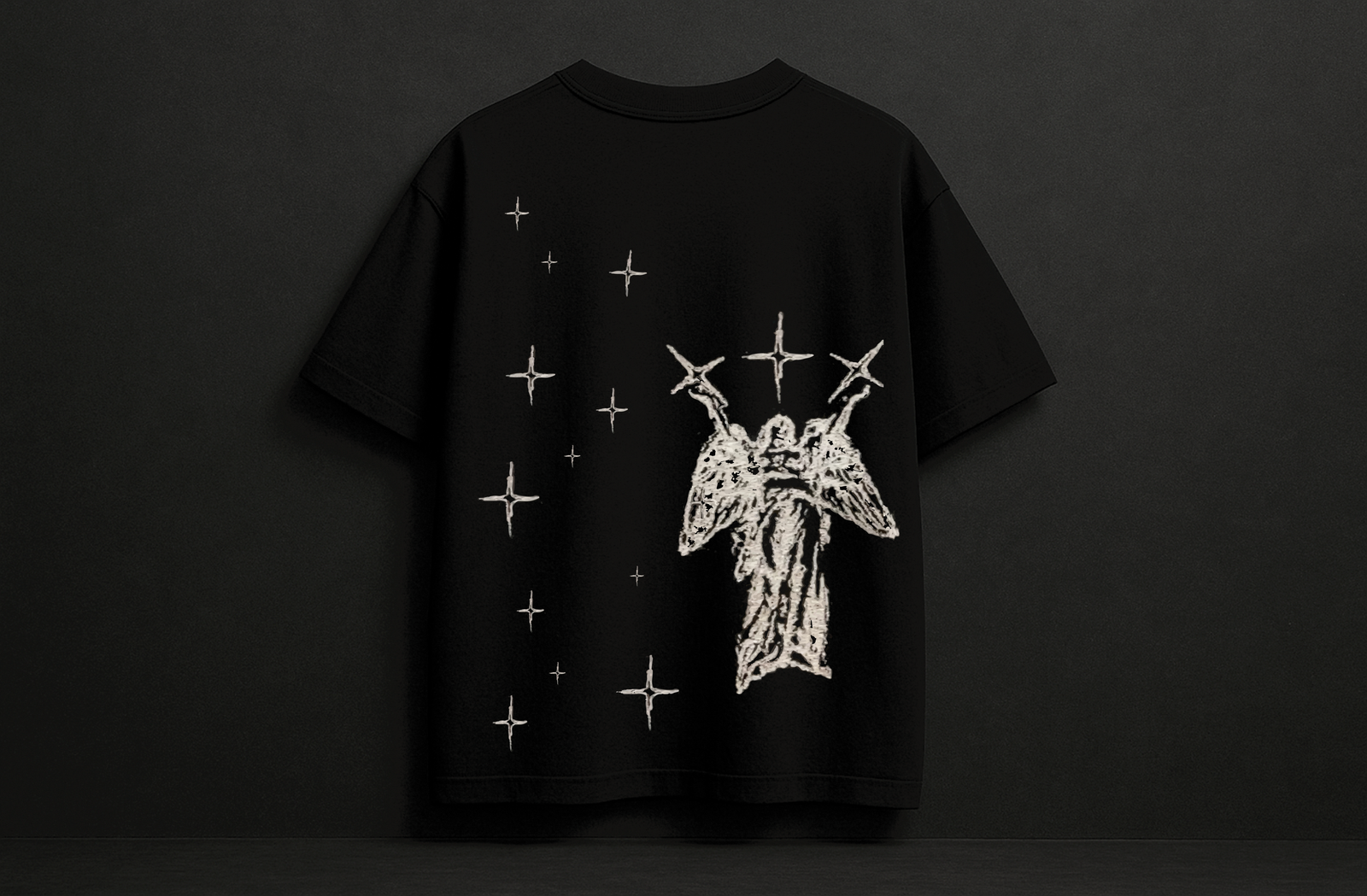 black oversize angel star